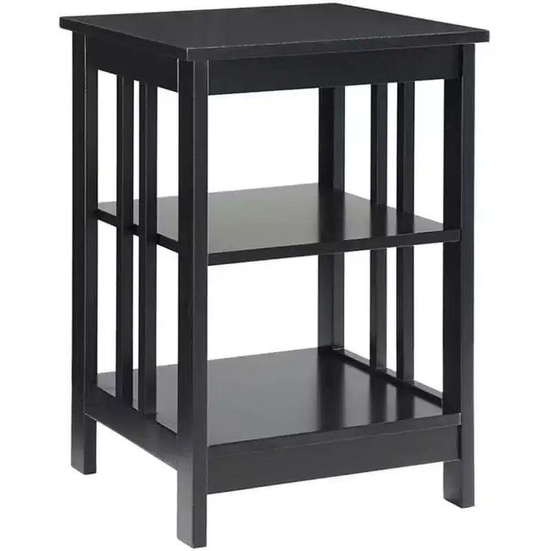 Table d'appoint en bois blanc avec 2 étagères – 60,3 cm H x 40 cm L, table de chevet compacte pour petits espaces