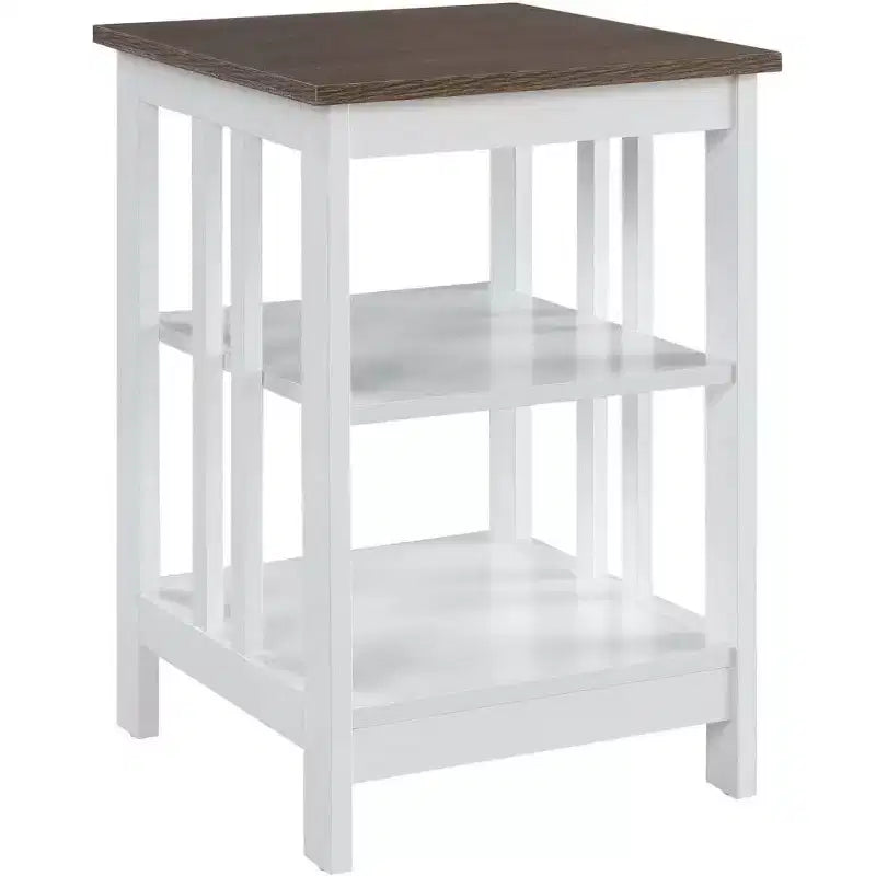 Table d'appoint en bois blanc avec 2 étagères – 60,3 cm H x 40 cm L, table de chevet compacte pour petits espaces
