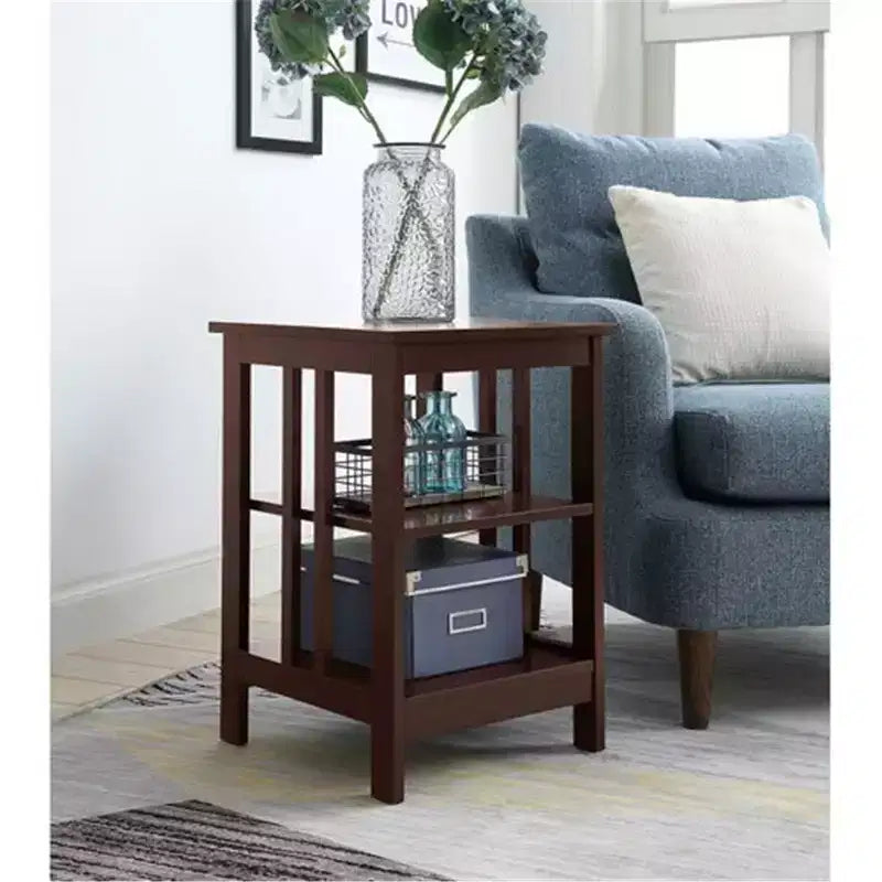 Table d'appoint en bois blanc avec 2 étagères – 60,3 cm H x 40 cm L, table de chevet compacte pour petits espaces