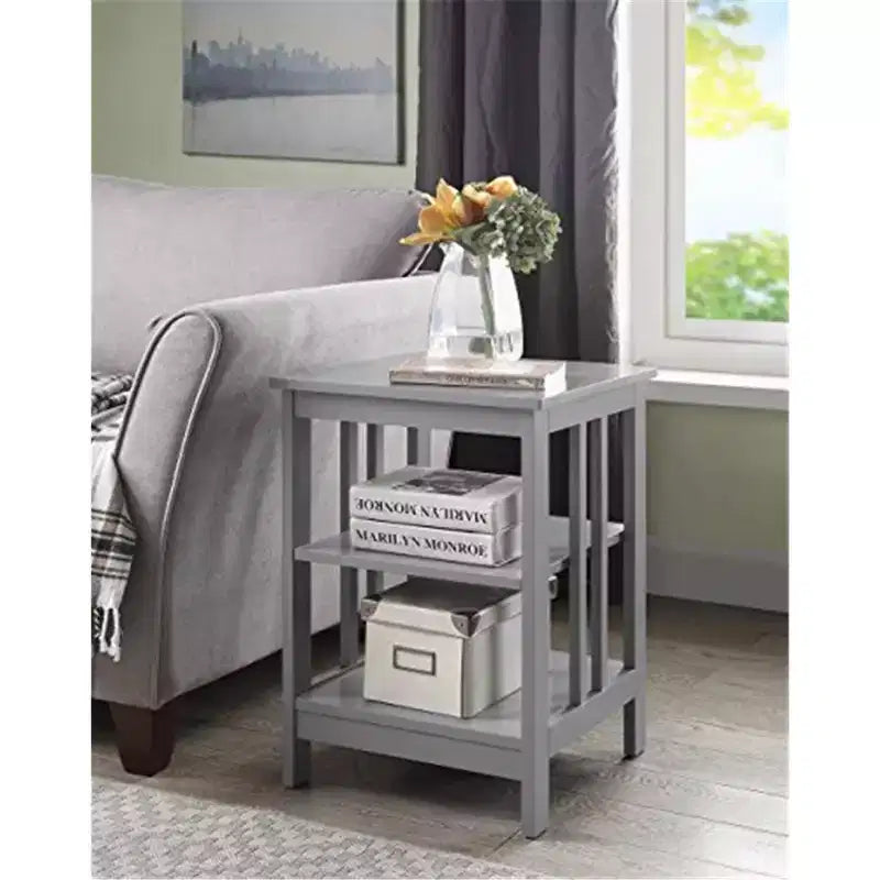 Table d'appoint en bois blanc avec 2 étagères – 60,3 cm H x 40 cm L, table de chevet compacte pour petits espaces