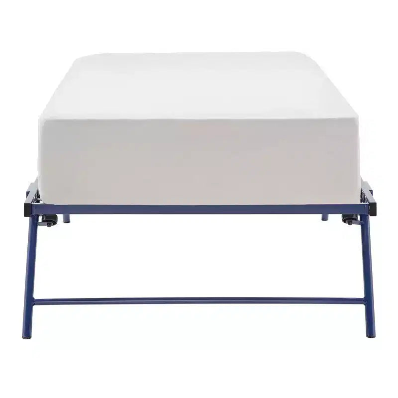 Lit de jour jumeau avec lit gigogne relevable – Se transforme en 2 lits, Cadre en fer, Bleu marine, Style industriel