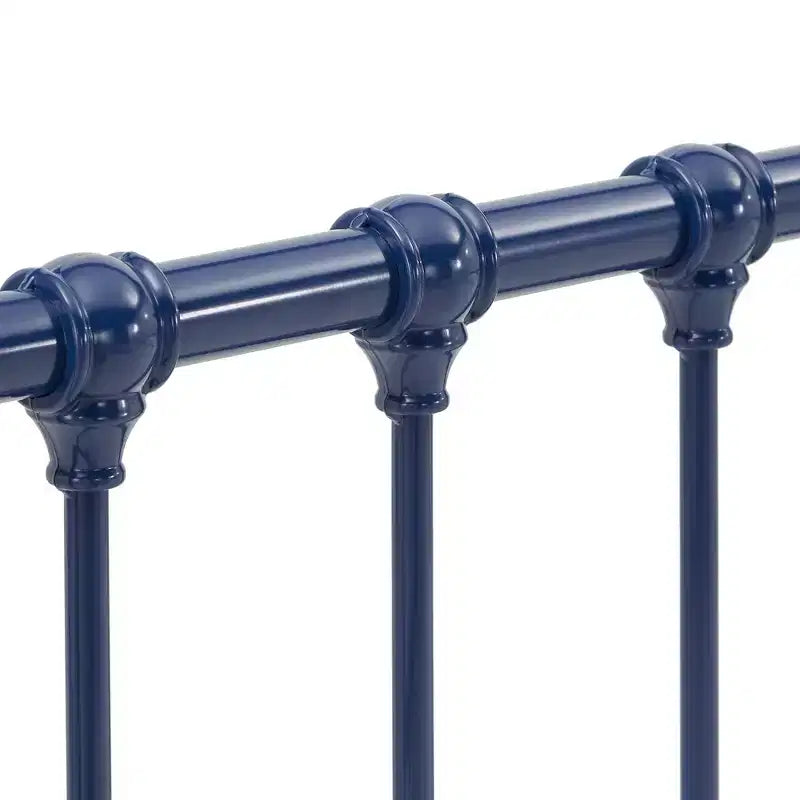 Lit de jour jumeau avec lit gigogne relevable – Se transforme en 2 lits, Cadre en fer, Bleu marine, Style industriel
