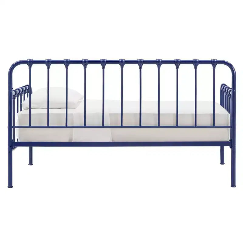 Lit de jour jumeau avec lit gigogne relevable – Se transforme en 2 lits, Cadre en fer, Bleu marine, Style industriel
