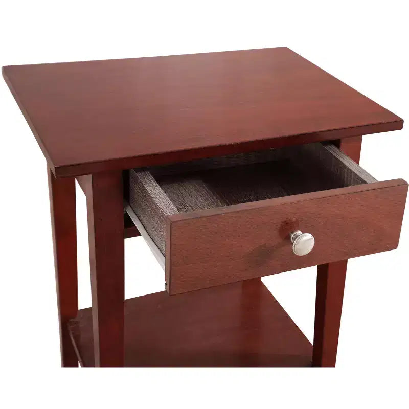 Table de chevet rectangulaire en bois de chêne avec tiroir – 71 cm (H) x 46 cm (L) x 36 cm (P), finition cerisier, style moderne