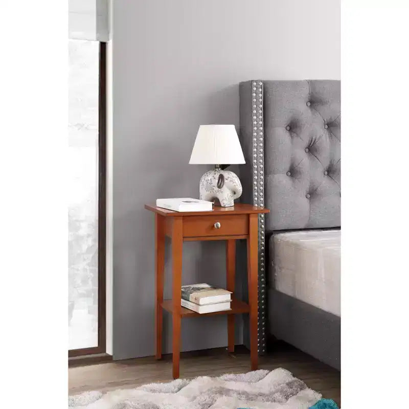 Table de chevet rectangulaire en bois de chêne avec tiroir – 71 cm (H) x 46 cm (L) x 36 cm (P), finition cerisier, style moderne