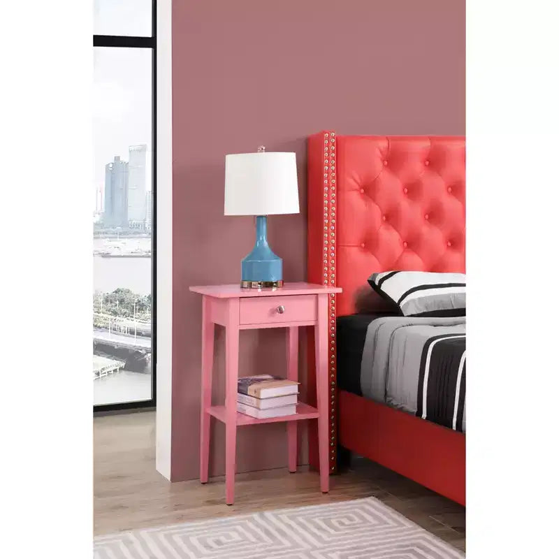 Table de chevet rectangulaire en bois de chêne avec tiroir – 71 cm (H) x 46 cm (L) x 36 cm (P), finition cerisier, style moderne