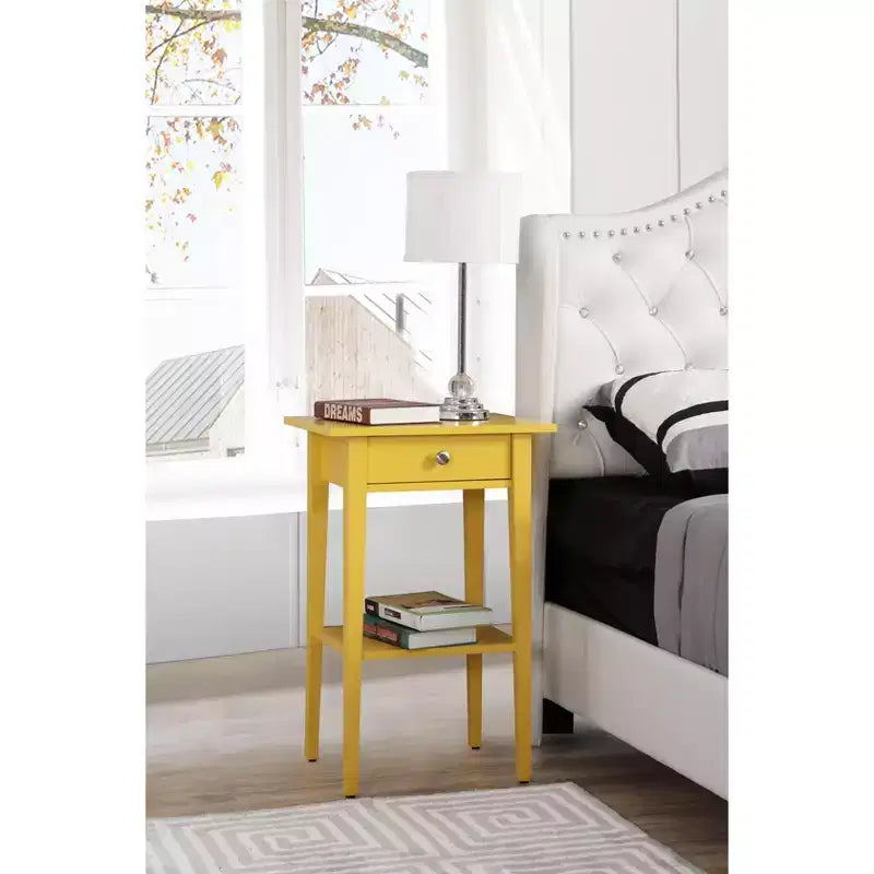 Table de chevet rectangulaire en bois de chêne avec tiroir – 71 cm (H) x 46 cm (L) x 36 cm (P), finition cerisier, style moderne