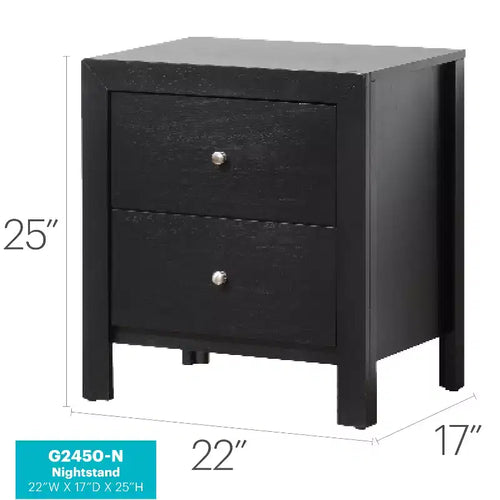 Table de chevet à 2 tiroirs avec finition noire – H 63,5 cm x L 55,9 cm x P 43,2 cm, style transitionnel, aucun assemblage requis