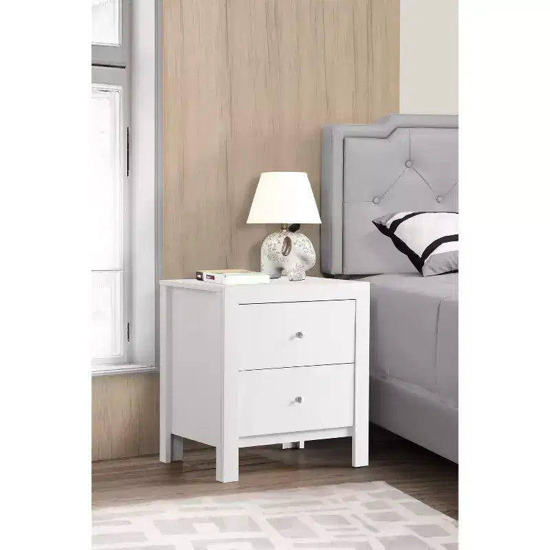 Table de chevet à 2 tiroirs avec finition noire – H 63,5 cm x L 55,9 cm x P 43,2 cm, style transitionnel, aucun assemblage requis