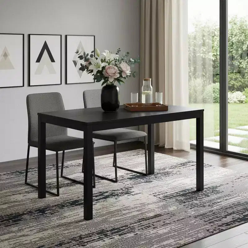 Table à manger rectangulaire noire de 119,4 cm pour 4 – Plateau en MDF, cadre en bois, 76,2 cm H, style moderne