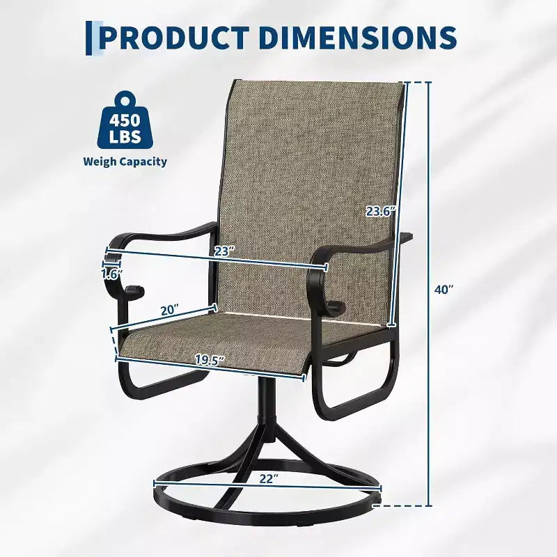 Lot de 2 fauteuils de salle à manger pivotants à 360° d'extérieur – Dossier haut, textilène toutes saisons, pour patio et terrasse