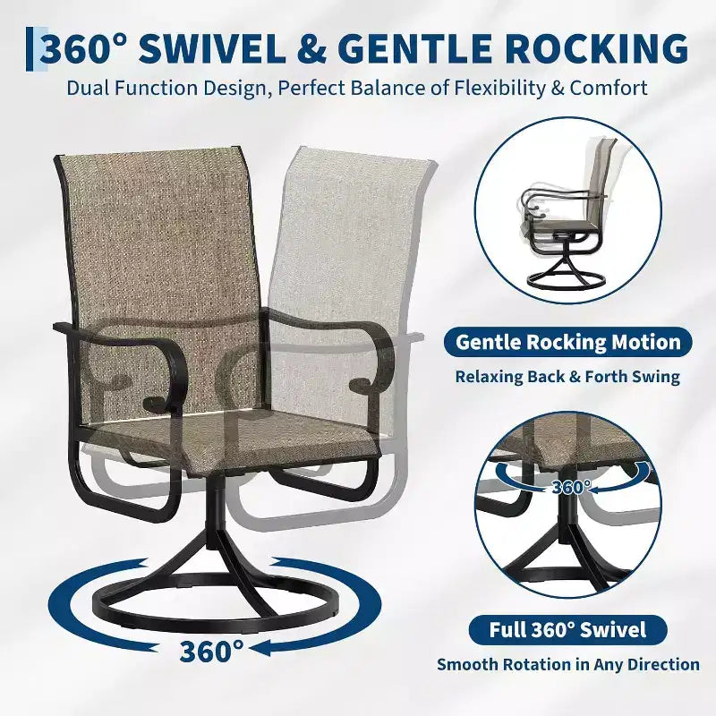 Lot de 2 fauteuils de salle à manger pivotants à 360° d'extérieur – Dossier haut, textilène toutes saisons, pour patio et terrasse