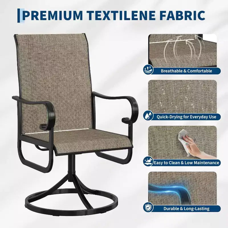 Lot de 2 fauteuils de salle à manger pivotants à 360° d'extérieur – Dossier haut, textilène toutes saisons, pour patio et terrasse