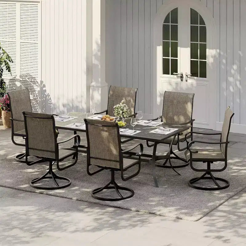 Lot de 2 fauteuils de salle à manger pivotants à 360° d'extérieur – Dossier haut, textilène toutes saisons, pour patio et terrasse