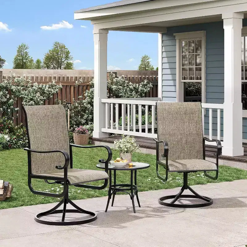 Lot de 2 fauteuils de salle à manger pivotants à 360° d'extérieur – Dossier haut, textilène toutes saisons, pour patio et terrasse