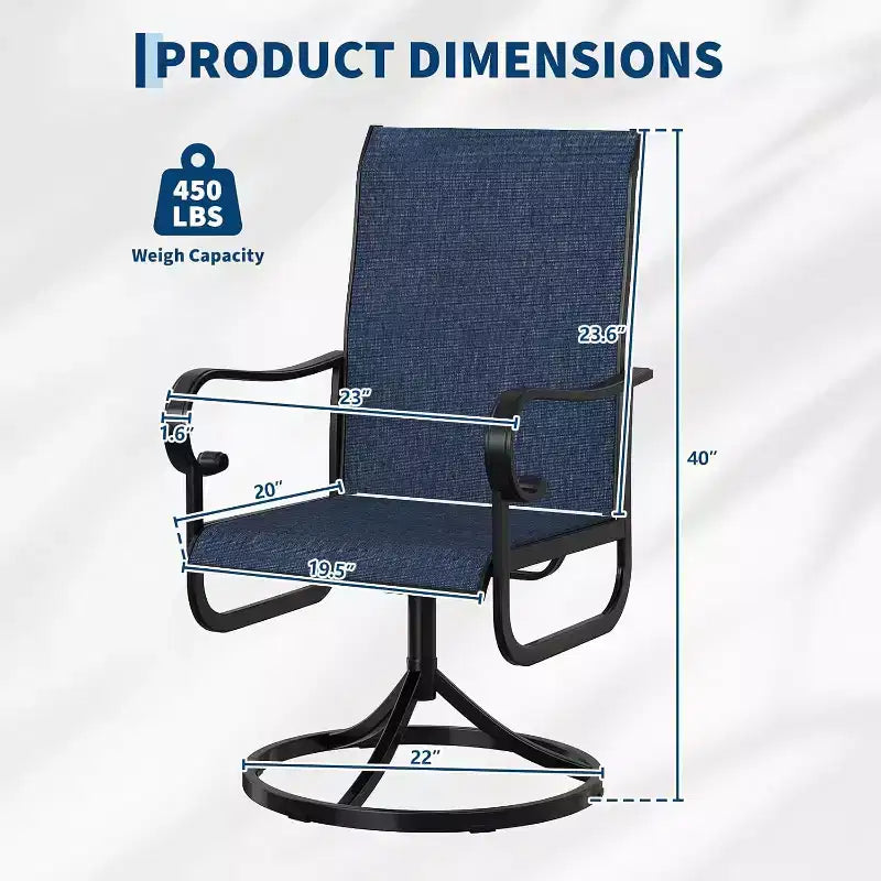 Lot de 2 fauteuils de salle à manger pivotants à 360° d'extérieur – Dossier haut, textilène toutes saisons, pour patio et terrasse