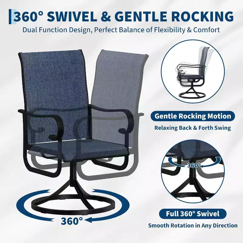 Lot de 2 fauteuils de salle à manger pivotants à 360° d'extérieur – Dossier haut, textilène toutes saisons, pour patio et terrasse