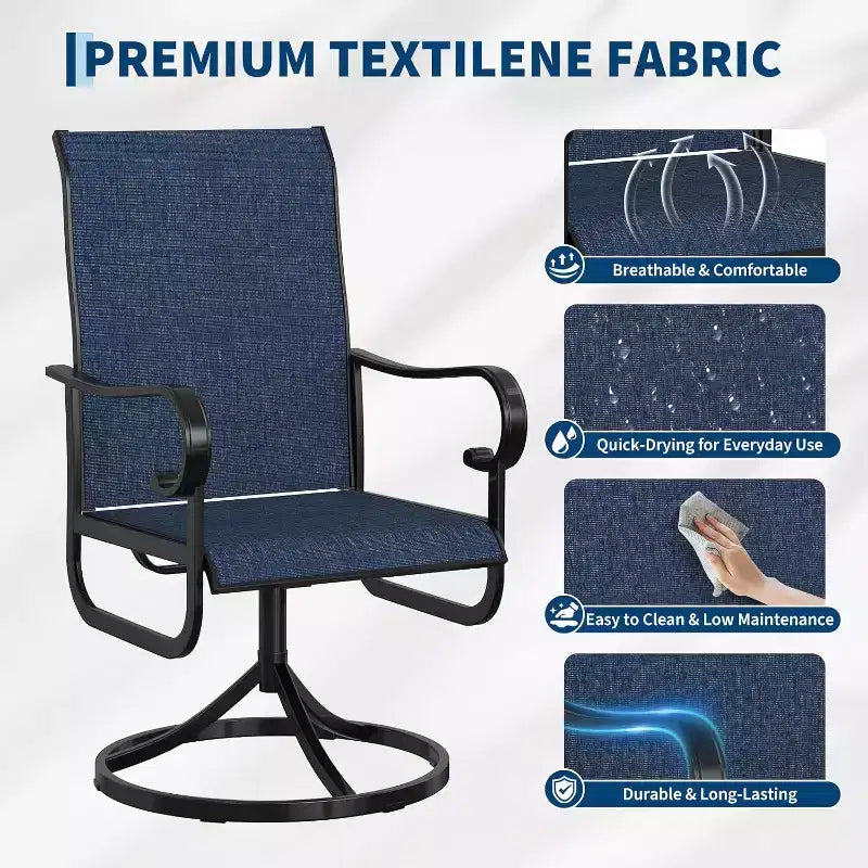 Lot de 2 fauteuils de salle à manger pivotants à 360° d'extérieur – Dossier haut, textilène toutes saisons, pour patio et terrasse