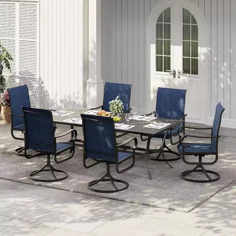 Lot de 2 fauteuils de salle à manger pivotants à 360° d'extérieur – Dossier haut, textilène toutes saisons, pour patio et terrasse