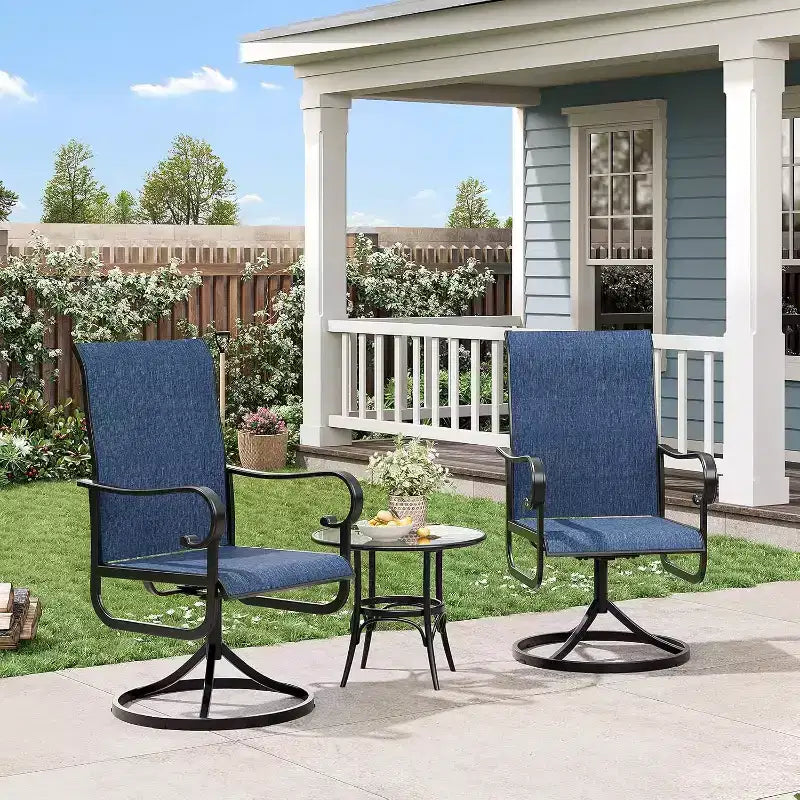 Lot de 2 fauteuils de salle à manger pivotants à 360° d'extérieur – Dossier haut, textilène toutes saisons, pour patio et terrasse