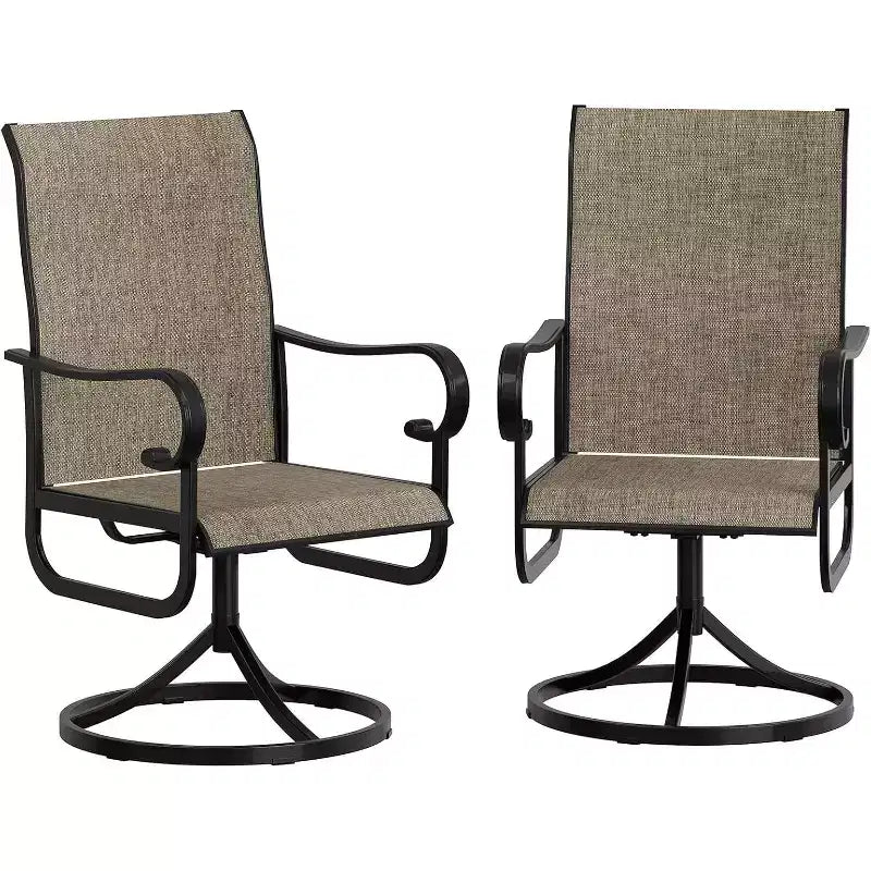 Lot de 2 fauteuils de salle à manger pivotants à 360° d'extérieur – Dossier haut, textilène toutes saisons, pour patio et terrasse