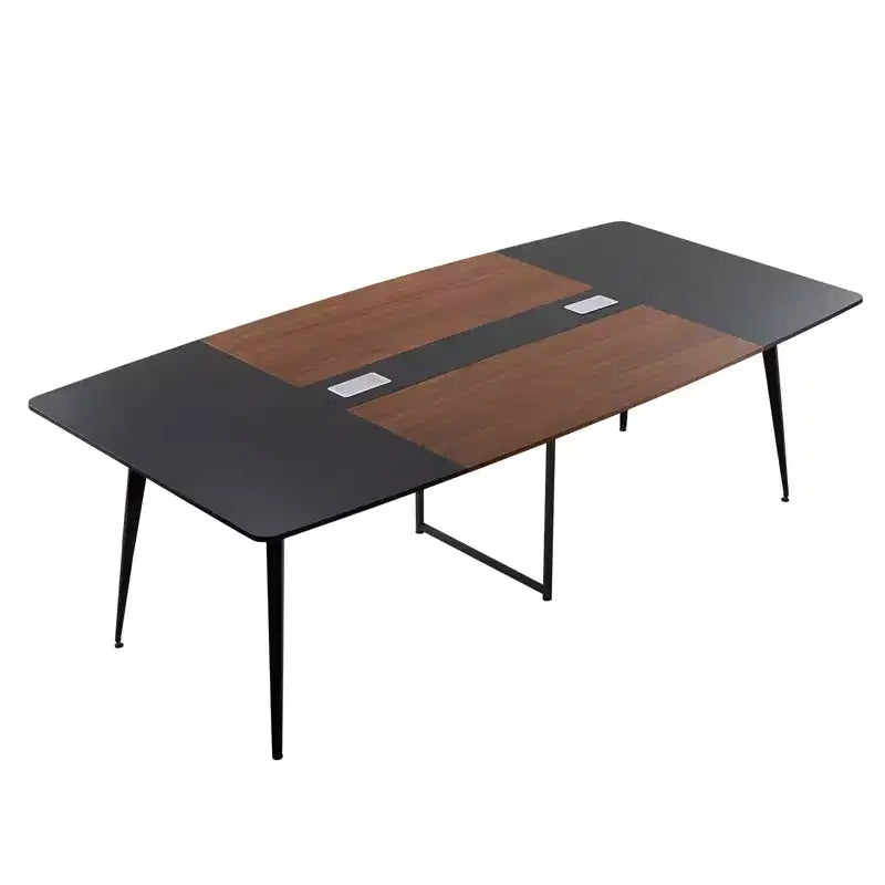 VEVOR Conference Table, 8 ft Boat Shaped Office Meeting Table for 10 Person, Modern Large Boat Meeting Desk with Metal Legs, Black & Brown