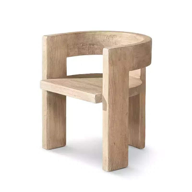 Chaise de salle à manger sculpturale – Orne l'espace, en orme massif recyclé, dossier incurvé, capacité de 136 kg, aucun assemblage requis