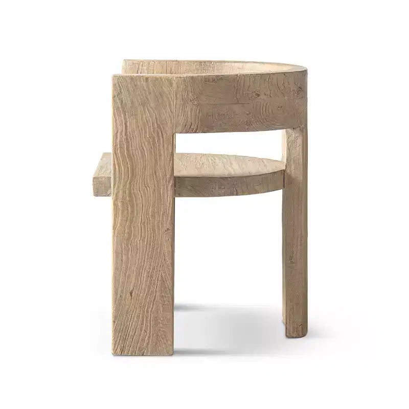 Chaise de salle à manger sculpturale – Orne l'espace, en orme massif recyclé, dossier incurvé, capacité de 136 kg, aucun assemblage requis
