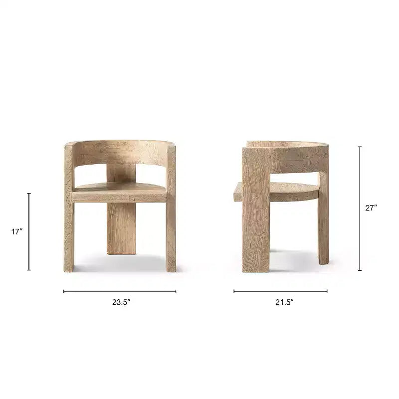 Chaise de salle à manger sculpturale – Orne l'espace, en orme massif recyclé, dossier incurvé, capacité de 136 kg, aucun assemblage requis