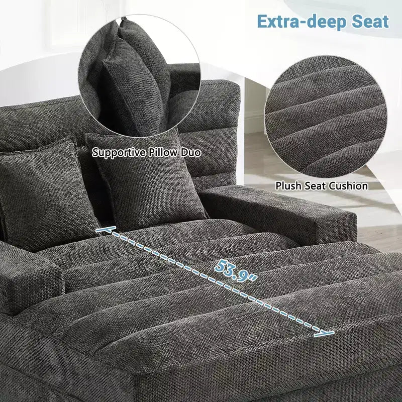 Canapé de relaxation moderne de 145 cm avec dossier 6 positions et lumières LED RGB – Capacité 300 kg, Chenille