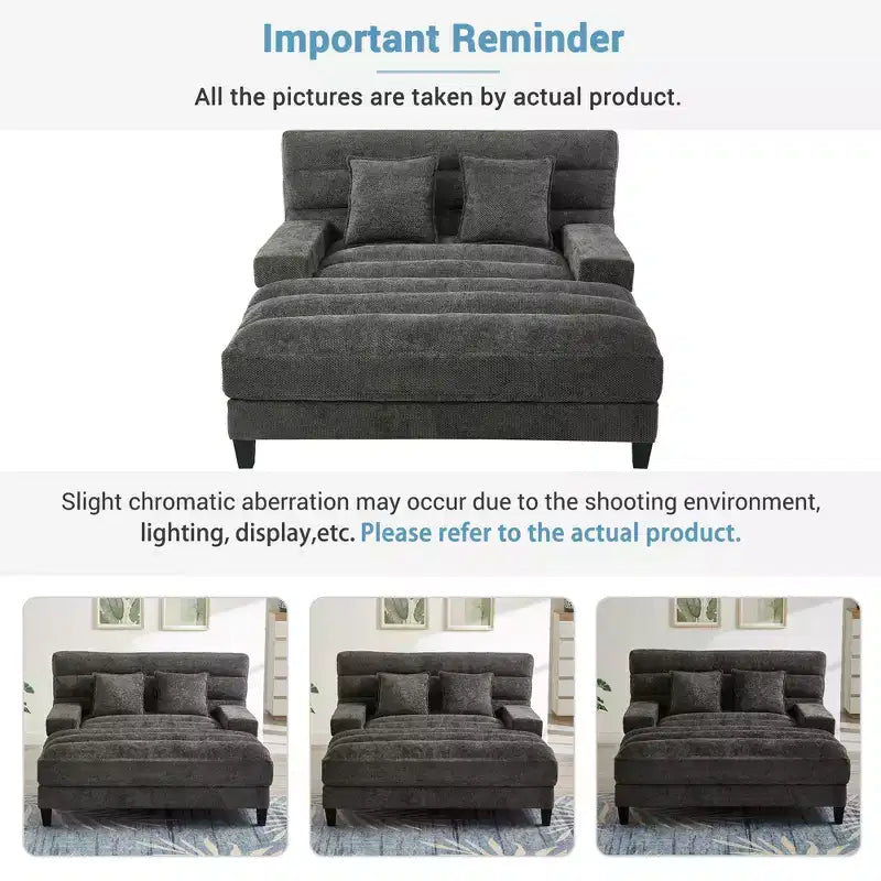Canapé de relaxation moderne de 145 cm avec dossier 6 positions et lumières LED RGB – Capacité 300 kg, Chenille