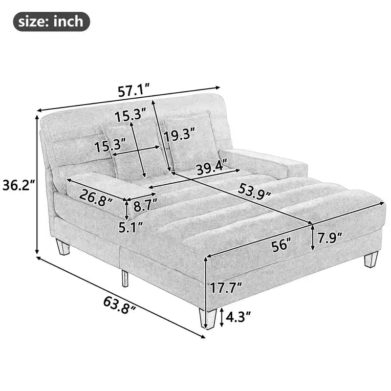 Canapé de relaxation moderne de 145 cm avec dossier 6 positions et lumières LED RGB – Capacité 300 kg, Chenille