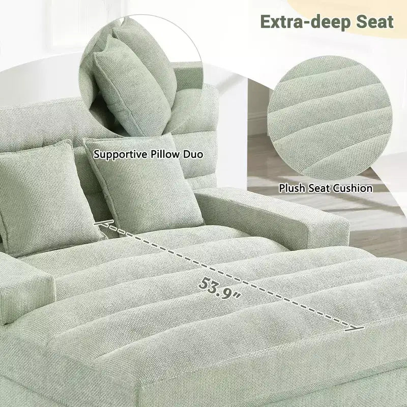 Canapé de relaxation moderne de 145 cm avec dossier 6 positions et lumières LED RGB – Capacité 300 kg, Chenille