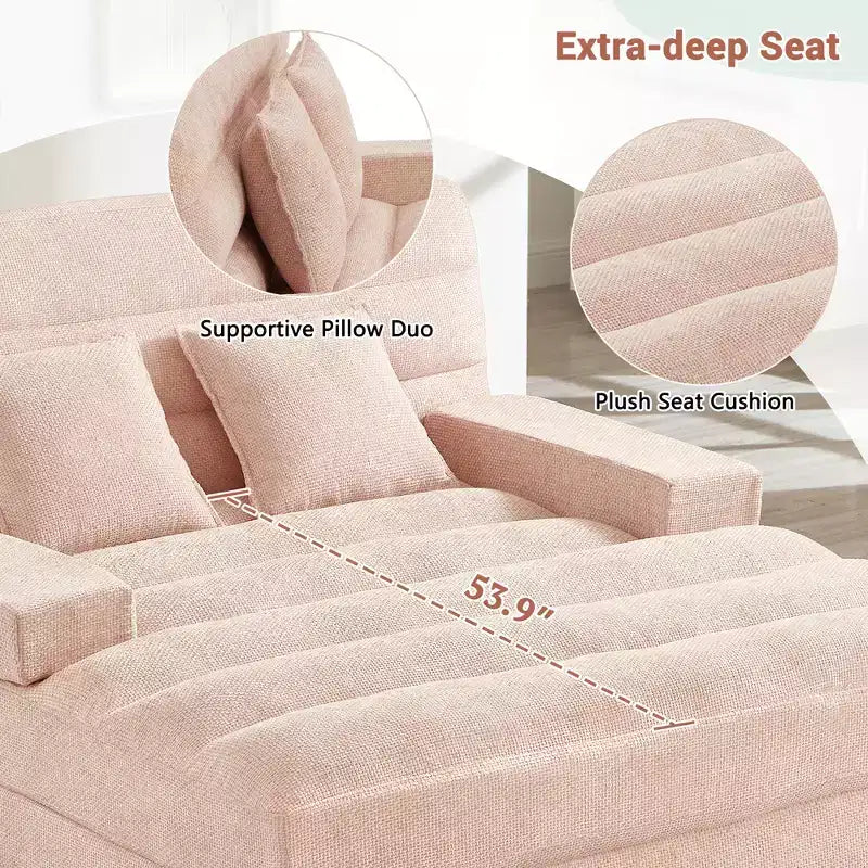 Canapé de relaxation moderne de 145 cm avec dossier 6 positions et lumières LED RGB – Capacité 300 kg, Chenille