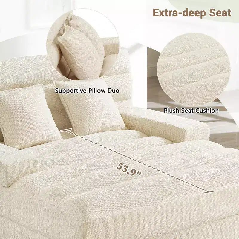 Canapé de relaxation moderne de 145 cm avec dossier 6 positions et lumières LED RGB – Capacité 300 kg, Chenille