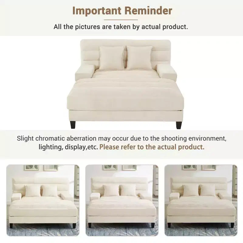 Canapé de relaxation moderne de 145 cm avec dossier 6 positions et lumières LED RGB – Capacité 300 kg, Chenille