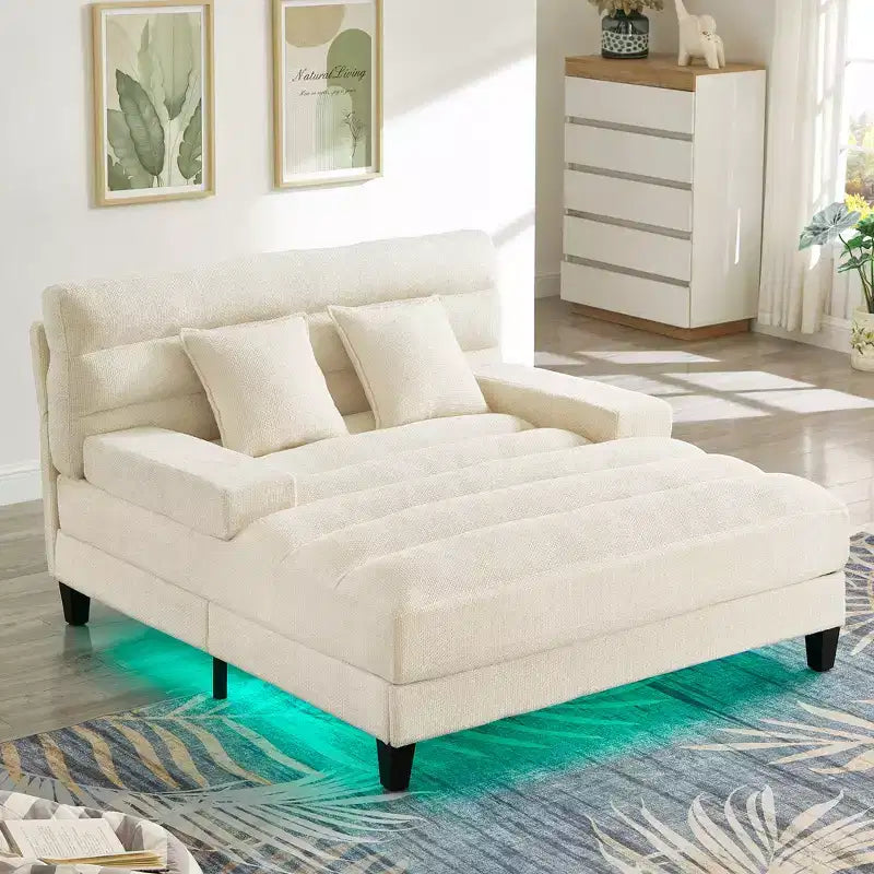Canapé de relaxation moderne de 145 cm avec dossier 6 positions et lumières LED RGB – Capacité 300 kg, Chenille