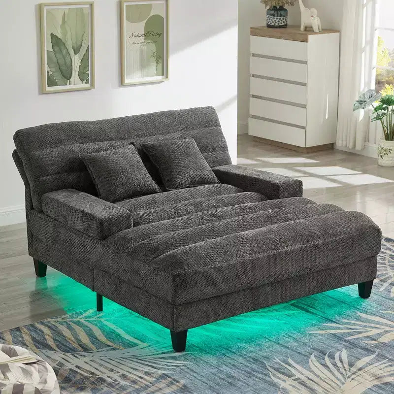 Canapé de relaxation moderne de 145 cm avec dossier 6 positions et lumières LED RGB – Capacité 300 kg, Chenille
