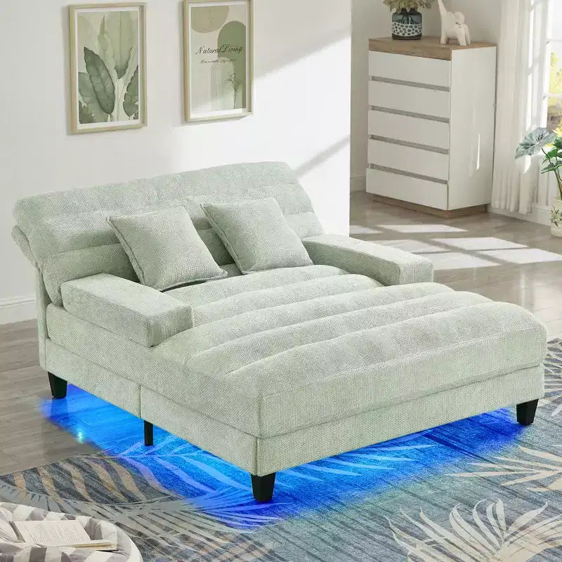 Canapé de relaxation moderne de 145 cm avec dossier 6 positions et lumières LED RGB – Capacité 300 kg, Chenille