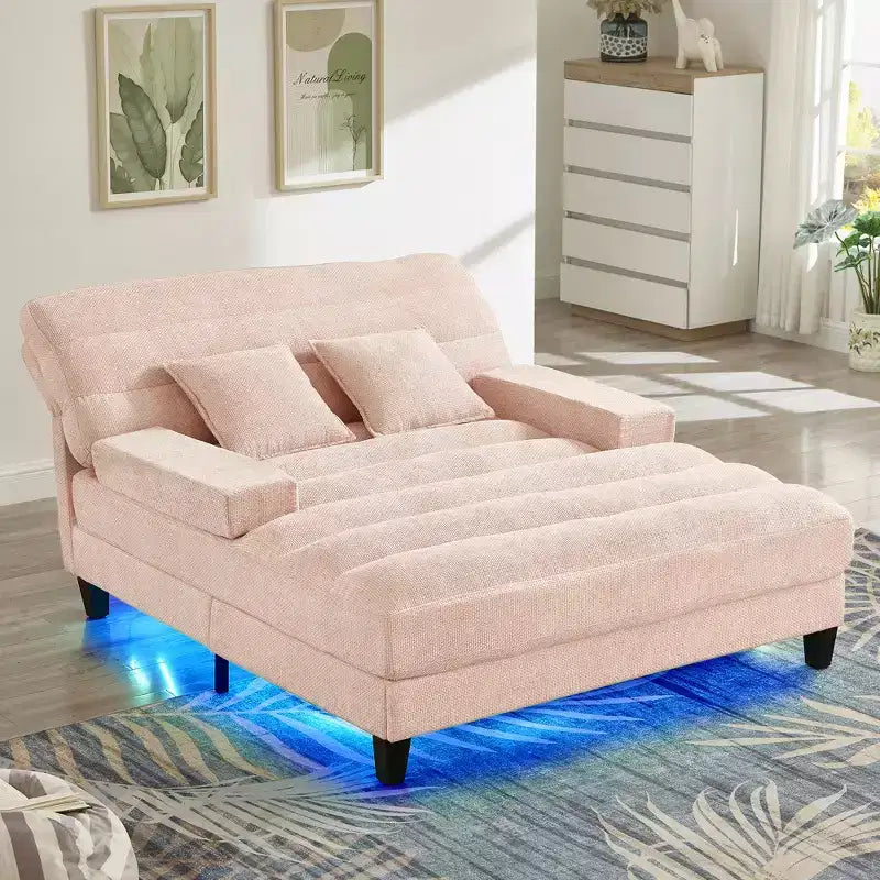 Canapé de relaxation moderne de 145 cm avec dossier 6 positions et lumières LED RGB – Capacité 300 kg, Chenille