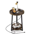End Table, 2-Tier Round Side Table with Open Storage Shelves, Modern Nightstand Bedside Desk with USB & AC Charging Port