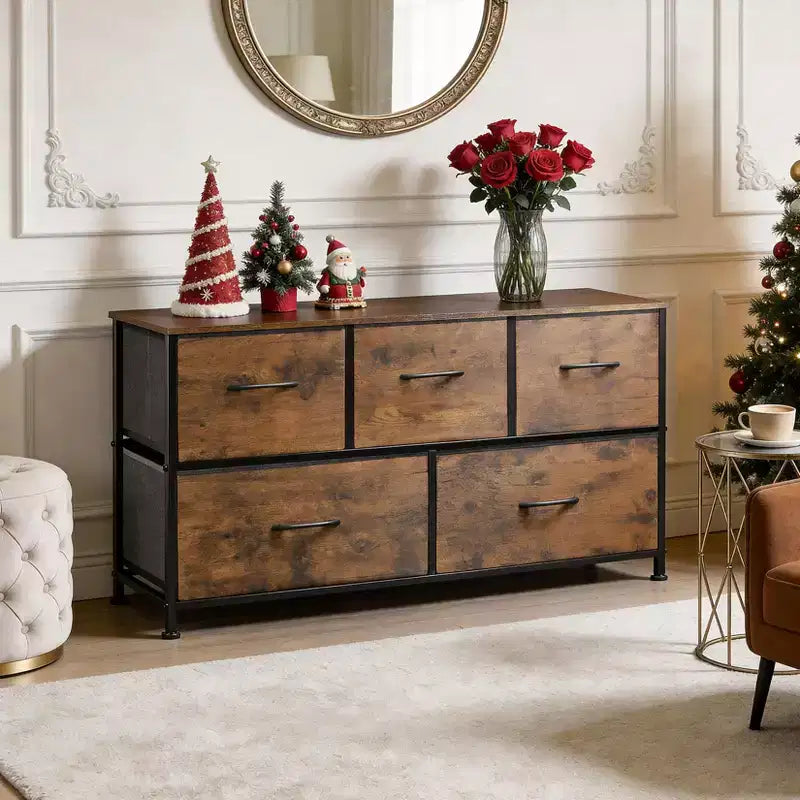 Fabric 5-Drawer Storage Dresser with Metal Frame, 39.4 Wide Organizer for Bedroom, Closet, Living Room & Hallway
