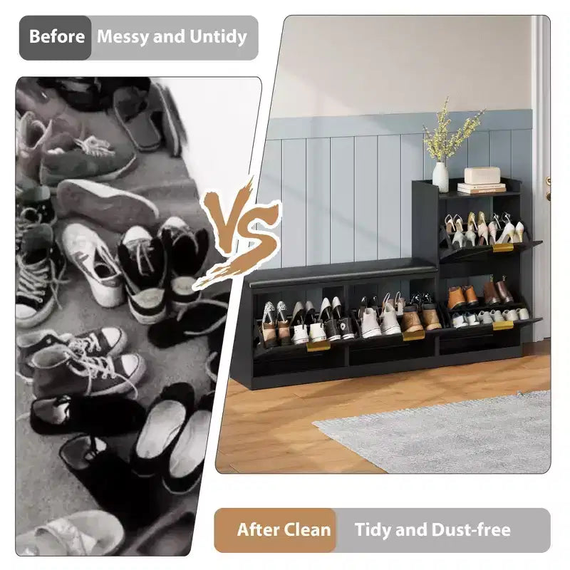 Banc à chaussures d'entrée avec 4 tiroirs basculants et siège rembourré – Peut contenir 40 paires, capacité de 154 kg