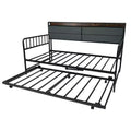 Costway Daybed with Trundle LED Lights Charging Station Upholstered Storage Headboard White/Rustic Brown & Black