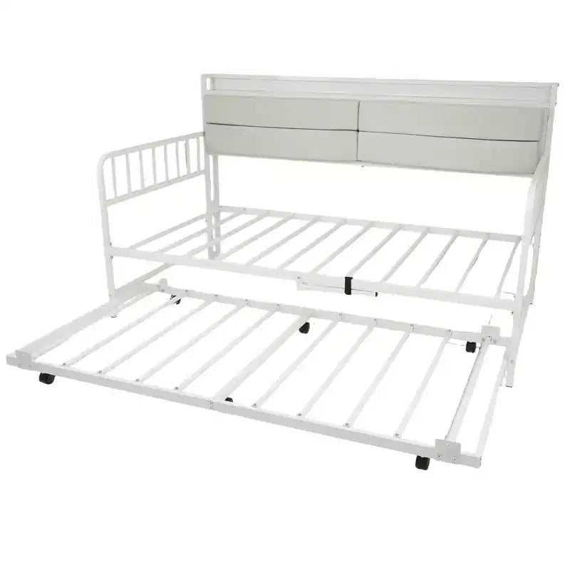 Lit de Repos Jumeau avec Lit Gigogne, Lumières LED RVB et Station de Charge – Capacité de Canapé de 217 kg, Cadre Métallique
