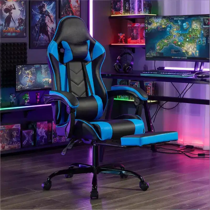 Chaise de jeu ergonomique avec repose-pieds, coussin lombaire massant, appui-tête et capacité de 150 kg