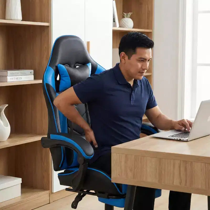 Chaise de jeu ergonomique avec repose-pieds, coussin lombaire massant, appui-tête et capacité de 150 kg