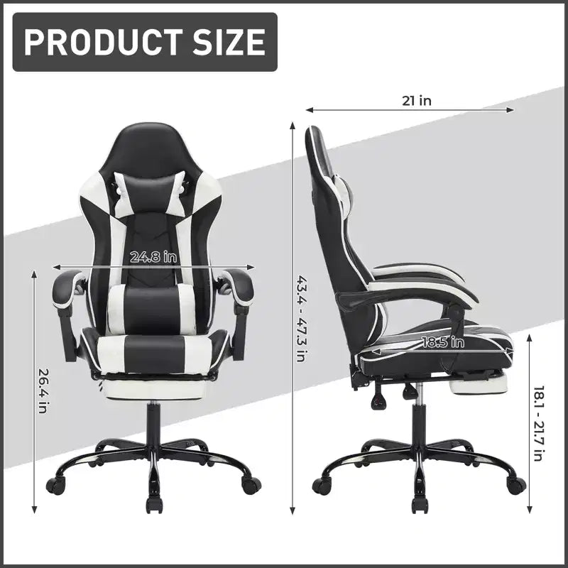 Chaise de jeu ergonomique avec repose-pieds, coussin lombaire massant, appui-tête et capacité de 150 kg