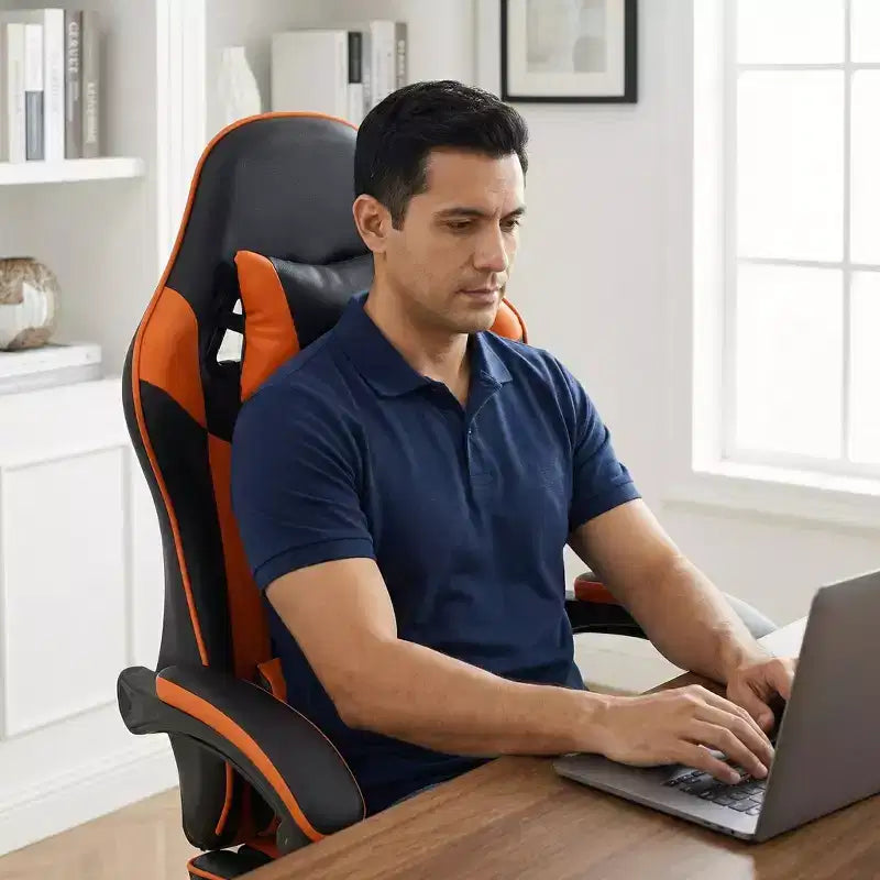 Chaise de jeu ergonomique avec repose-pieds, coussin lombaire massant, appui-tête et capacité de 150 kg