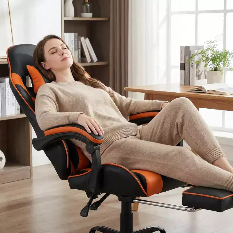 Chaise de jeu ergonomique avec repose-pieds, coussin lombaire massant, appui-tête et capacité de 150 kg